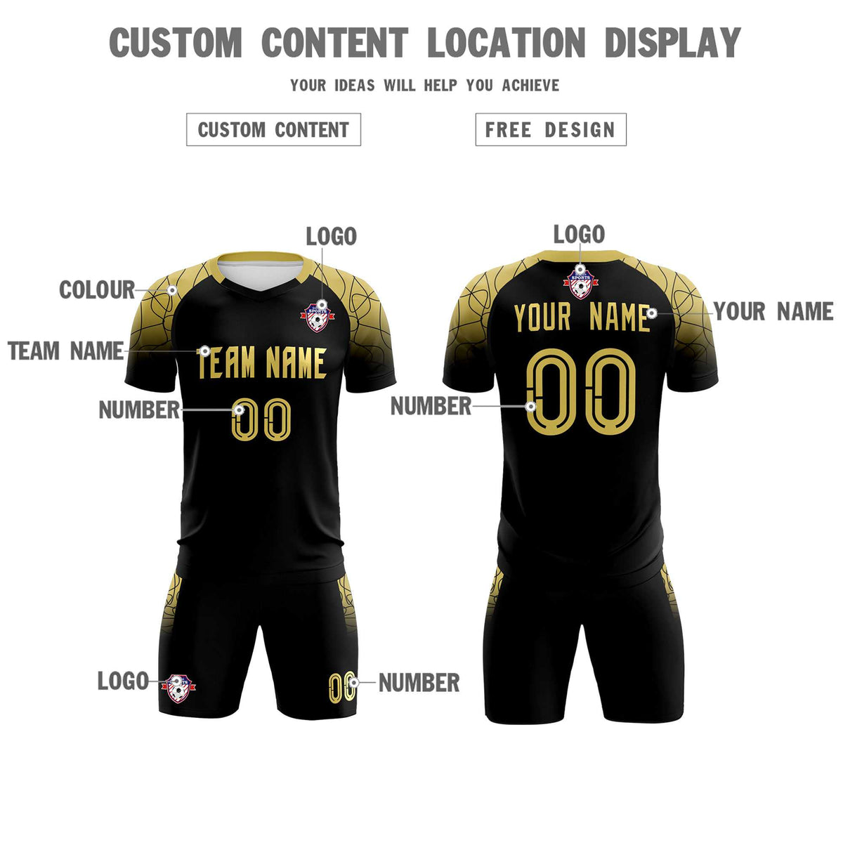 Custom Black Classic Football Training Kit Jersey For Adults/Kids
