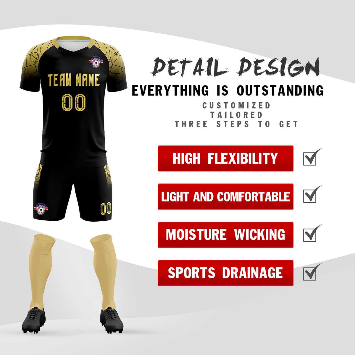 Custom Black Classic Football Training Kit Jersey For Adults/Kids