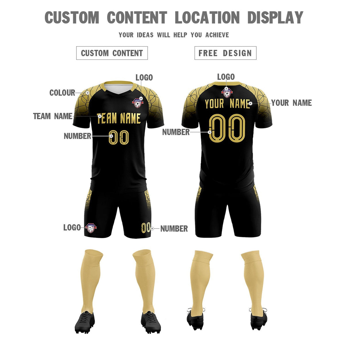 Custom Black Classic Football Training Kit Jersey For Adults/Kids