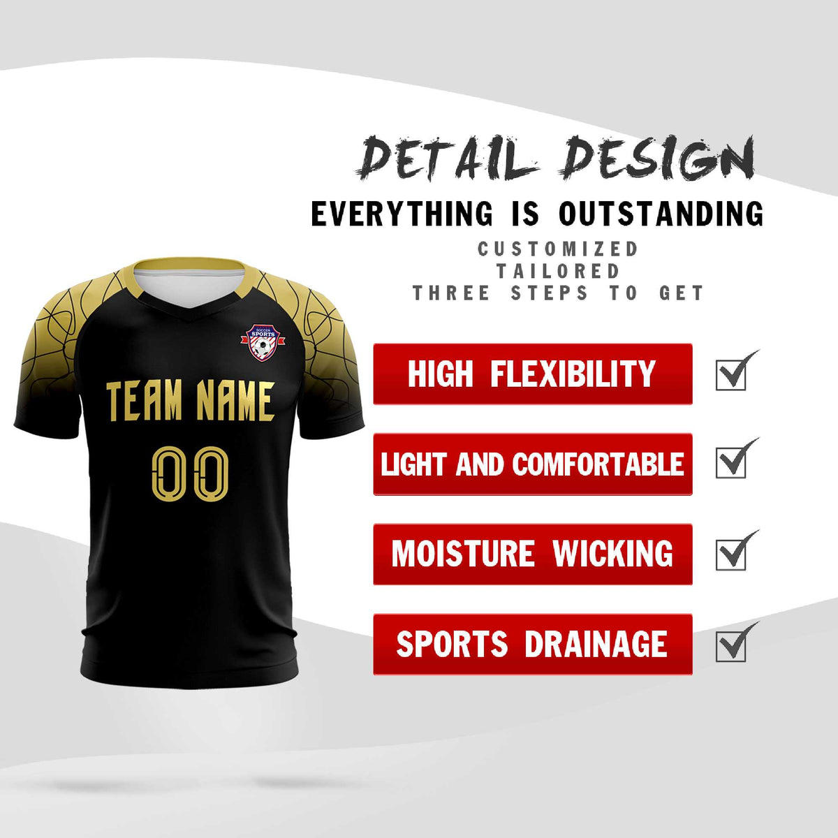 Custom Black Classic Football Training Kit Jersey For Adults/Kids