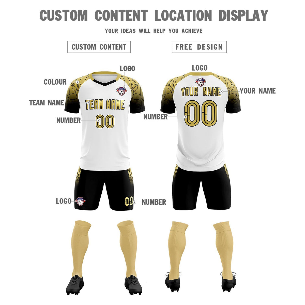 Custom White Classic Football Training Kit Jersey For Adults/Kids