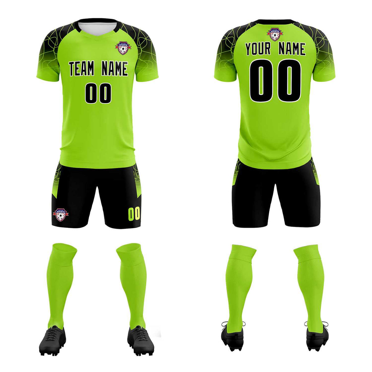 Custom Neon Green Classic Football Training Kit Jersey For Adults/Kids