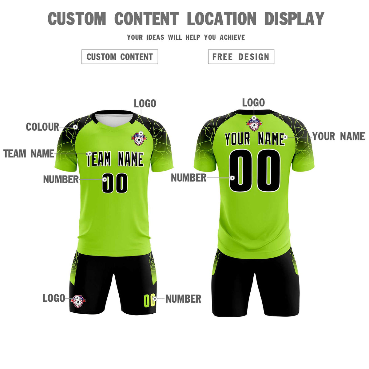 Custom Neon Green Classic Football Training Kit Jersey For Adults/Kids