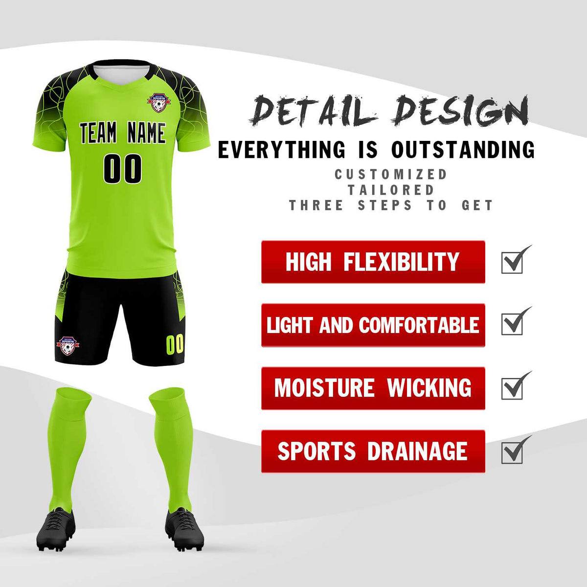 Custom Neon Green Classic Football Training Kit Jersey For Adults/Kids