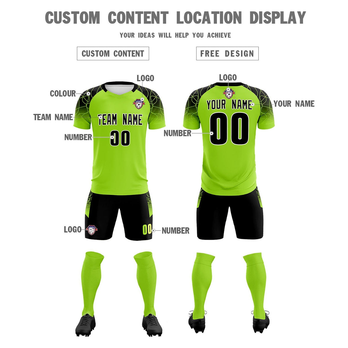 Custom Neon Green Classic Football Training Kit Jersey For Adults/Kids
