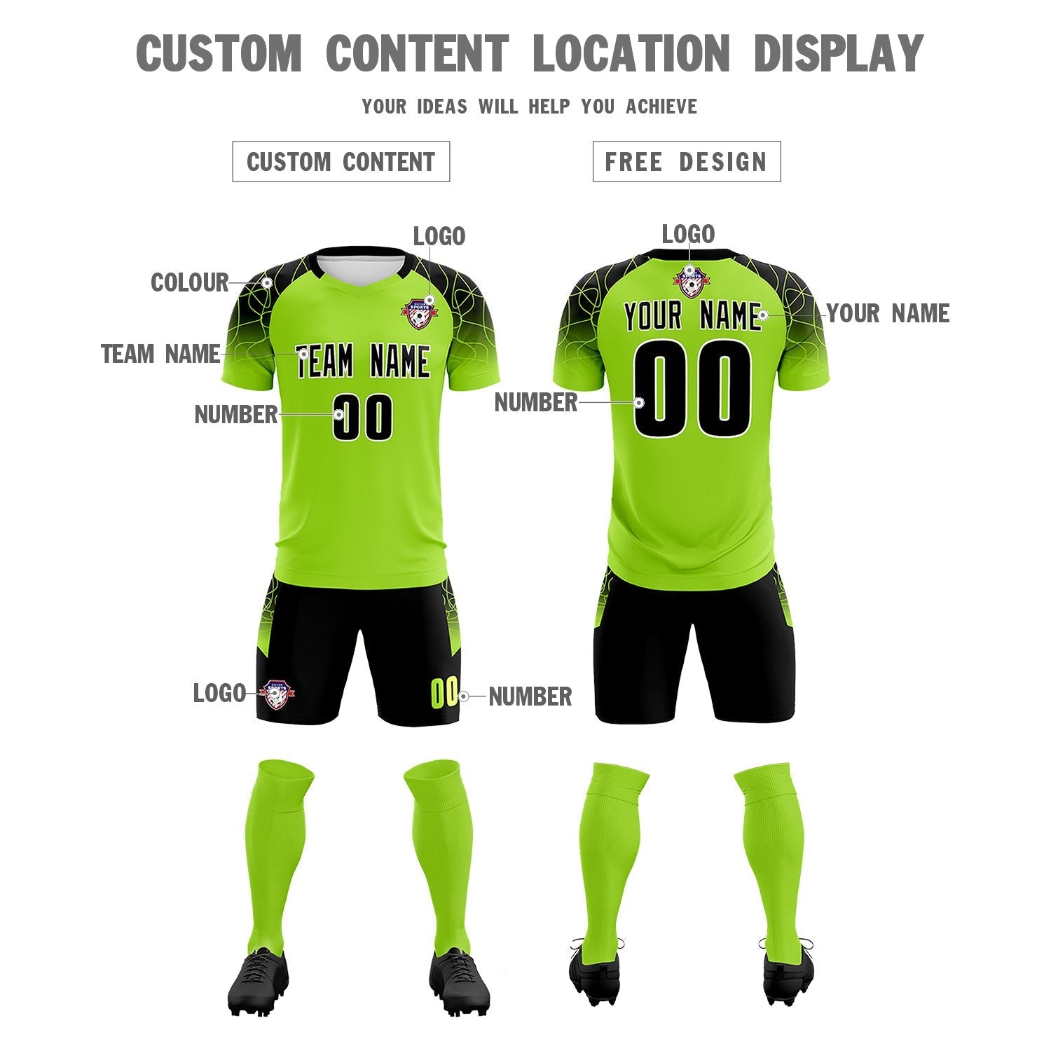 Custom Neon Green Classic Football Training Kit Jersey For Adults/Kids