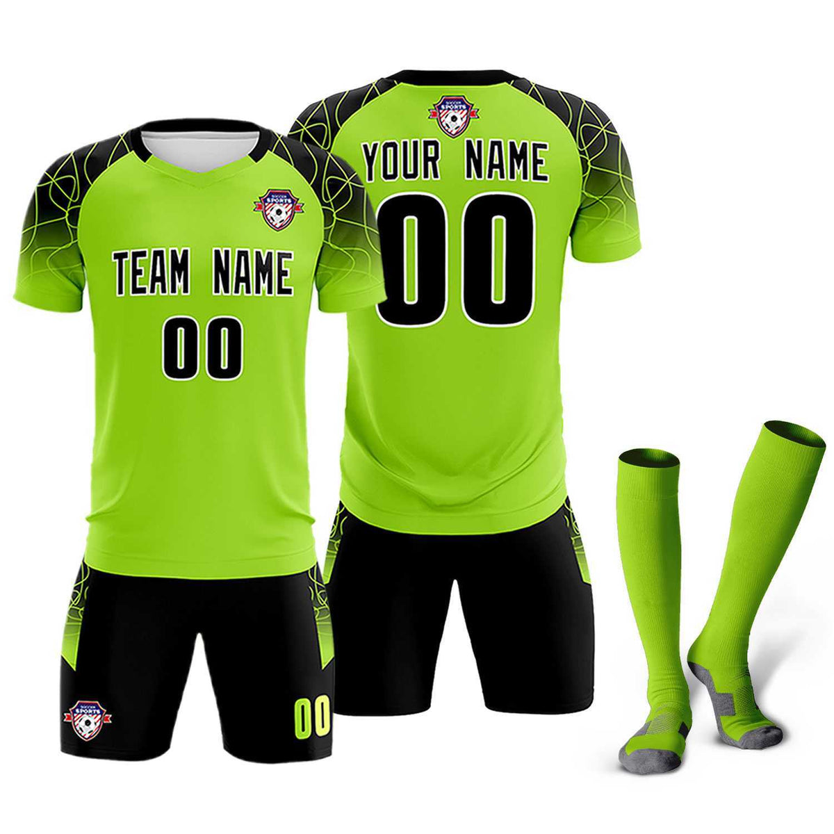 Custom Neon Green Classic Football Training Kit Jersey For Adults/Kids