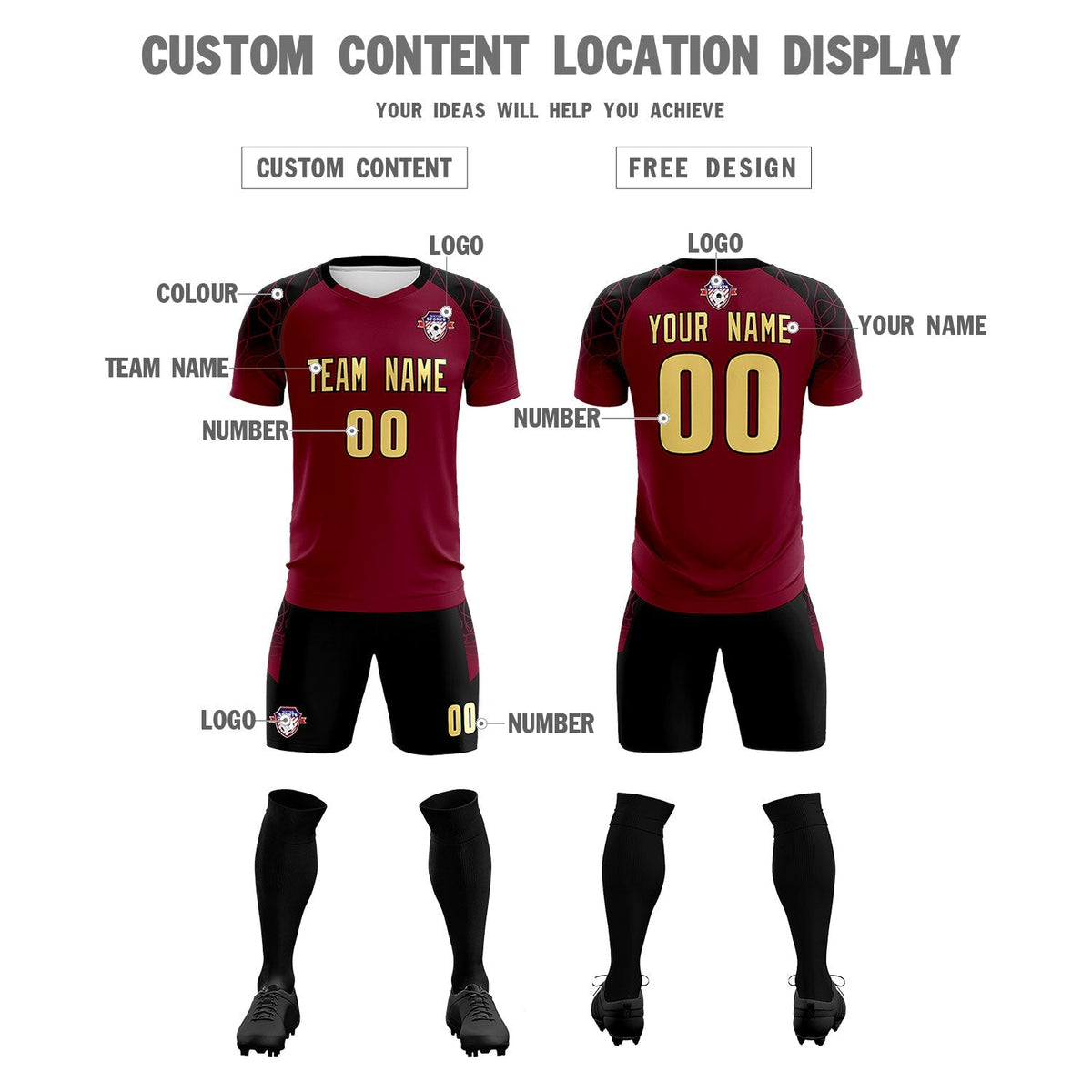 Custom Crimson Classic Football Training Kit Jersey For Adults/Kids