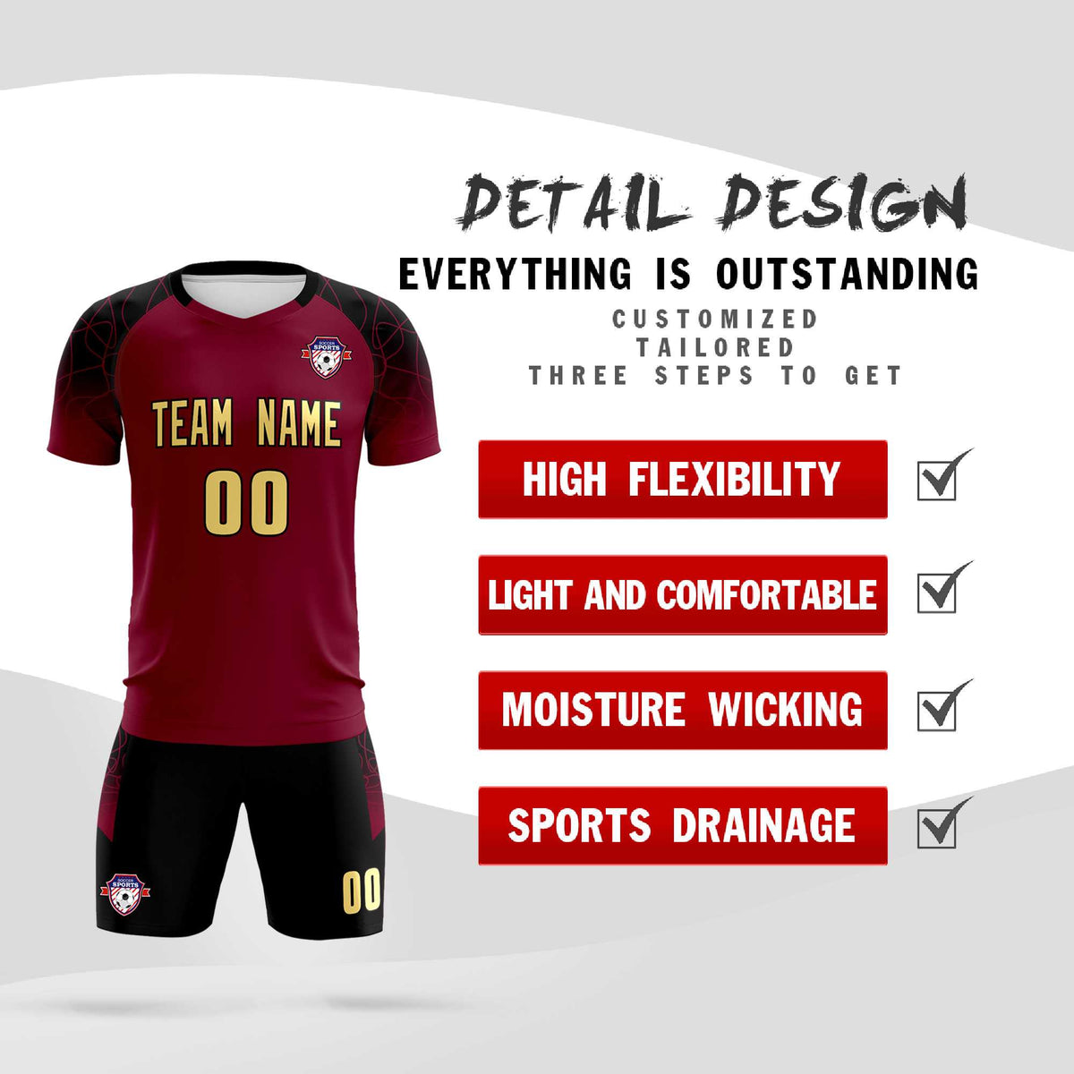Custom Crimson Classic Football Training Kit Jersey For Adults/Kids