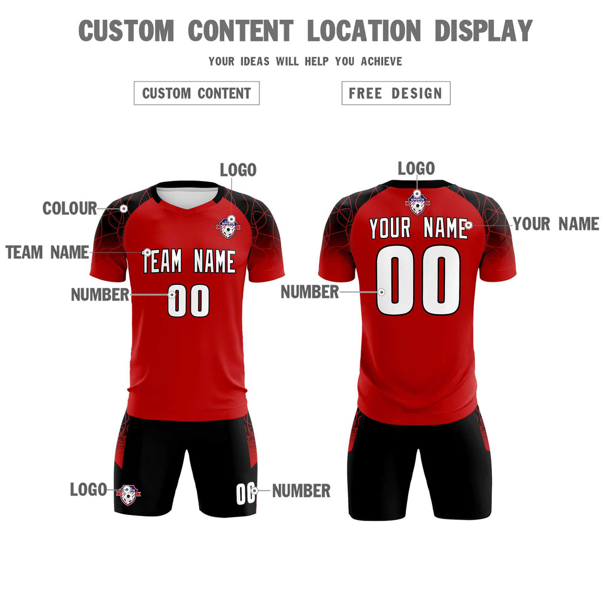 Custom Red Classic Football Training Kit Jersey For Adults/Kids