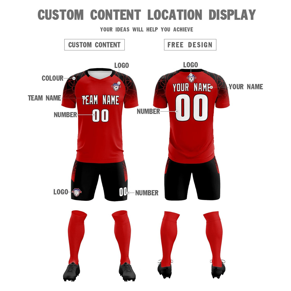 Custom Red Classic Football Training Kit Jersey For Adults/Kids