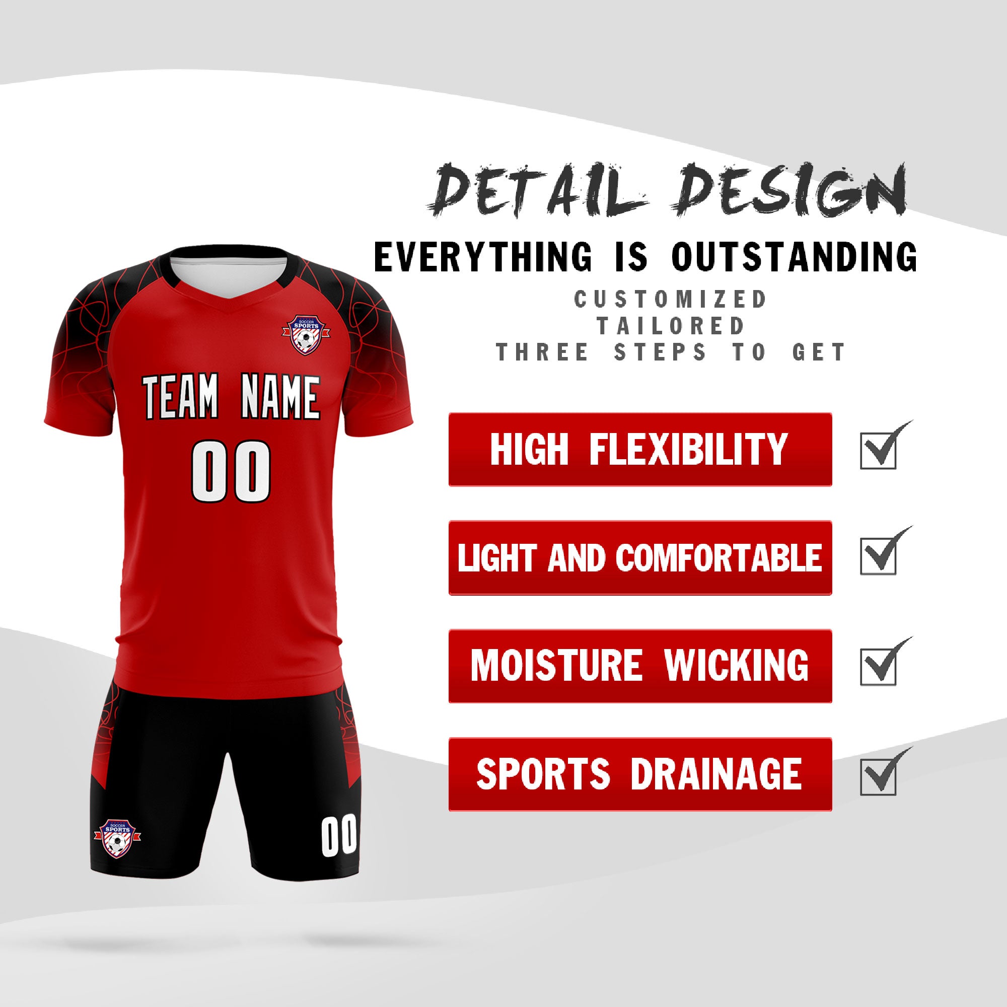 Custom Red Classic Football Training Kit Jersey For Adults/Kids