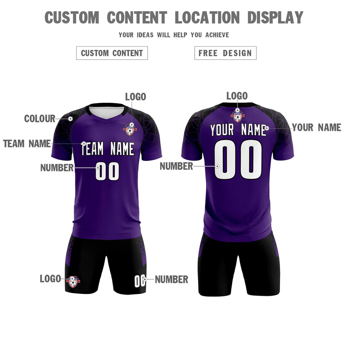 Custom Purple Classic Football Training Kit Jersey For Adults/Kids