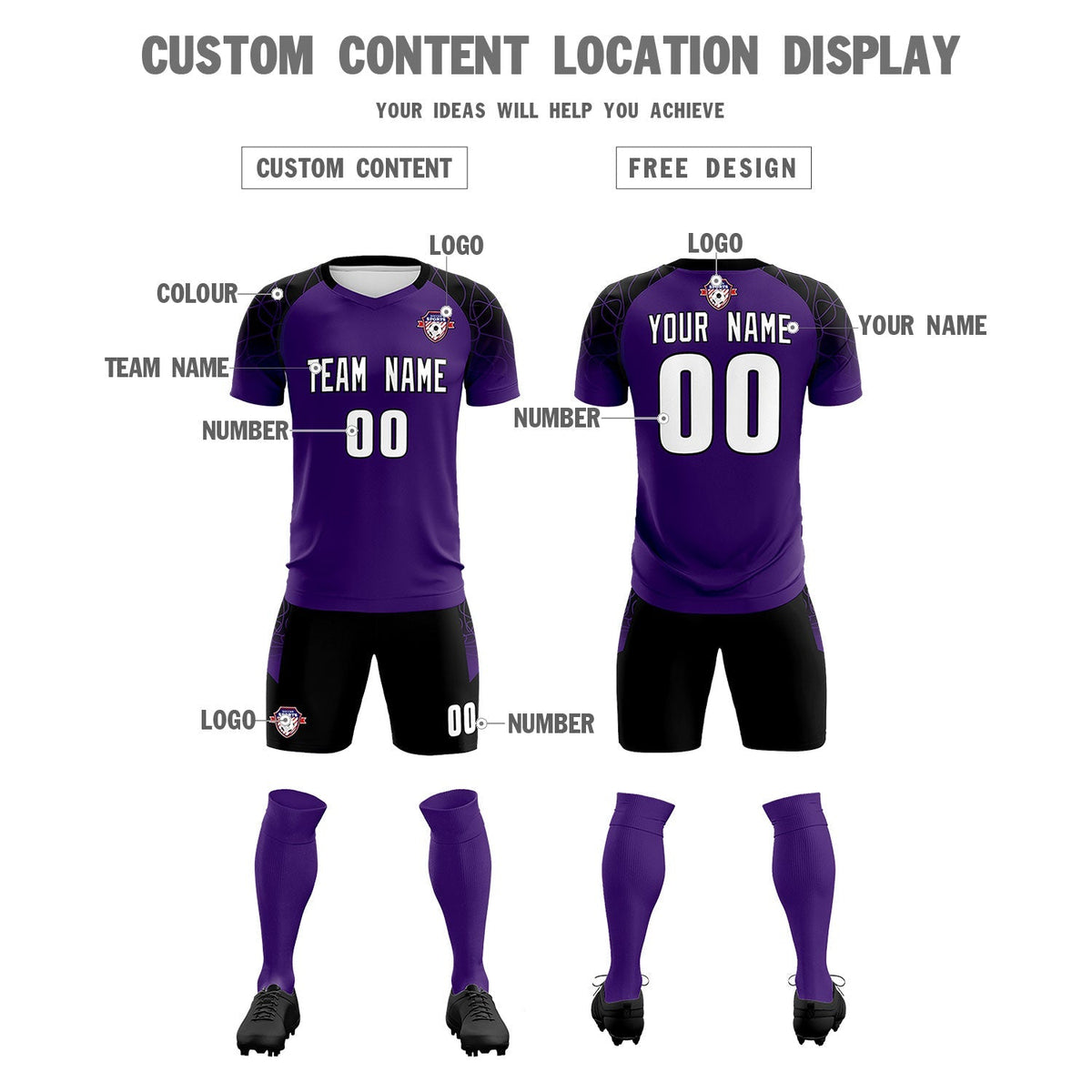 Custom Purple Classic Football Training Kit Jersey For Adults/Kids