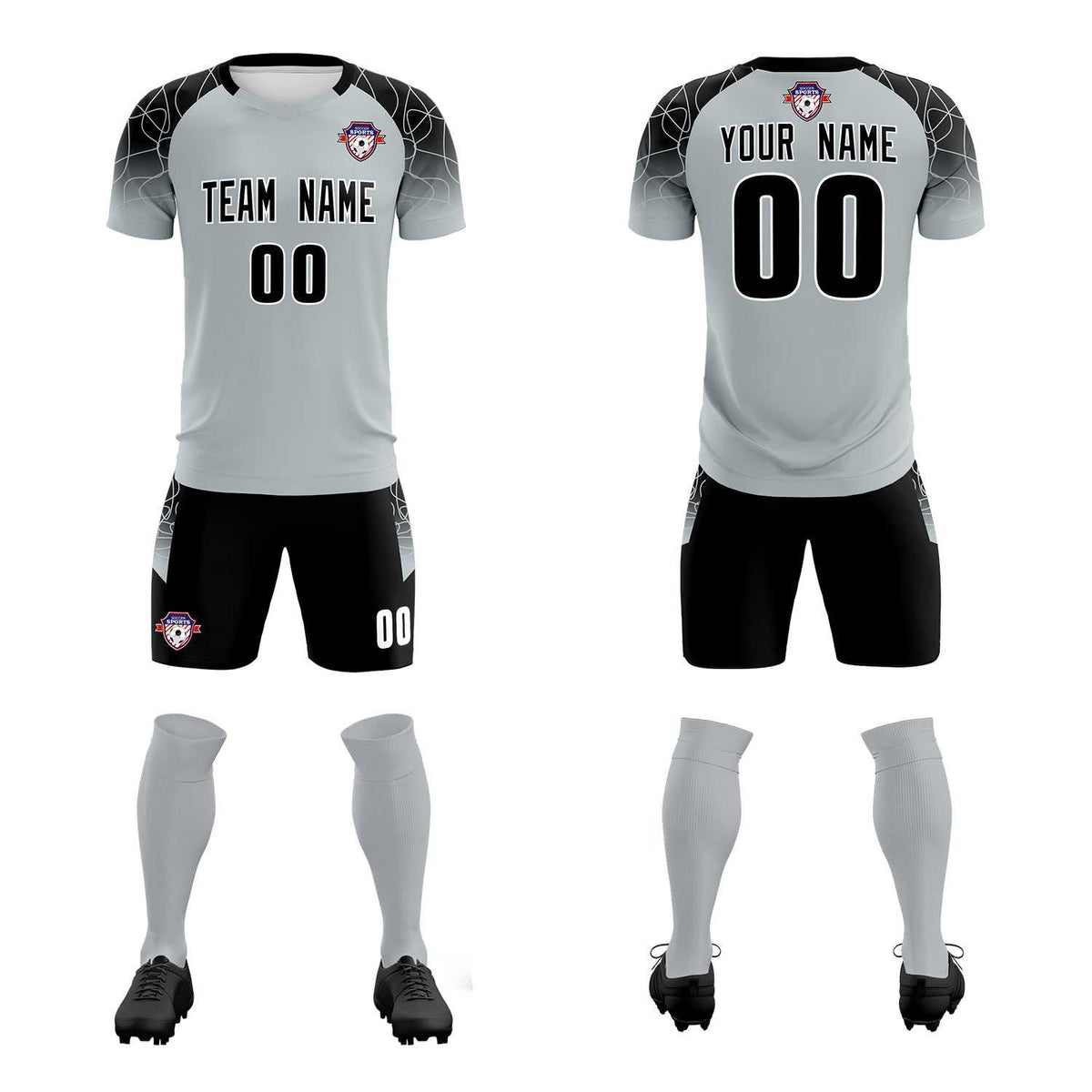 Custom Silver Classic Football Training Kit Jersey For Adults/Kids