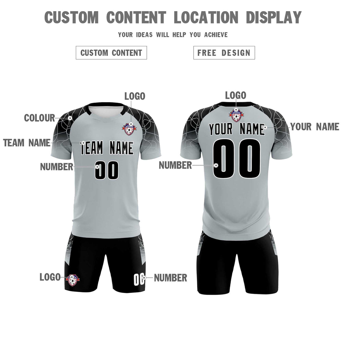 Custom Silver Classic Football Training Kit Jersey For Adults/Kids