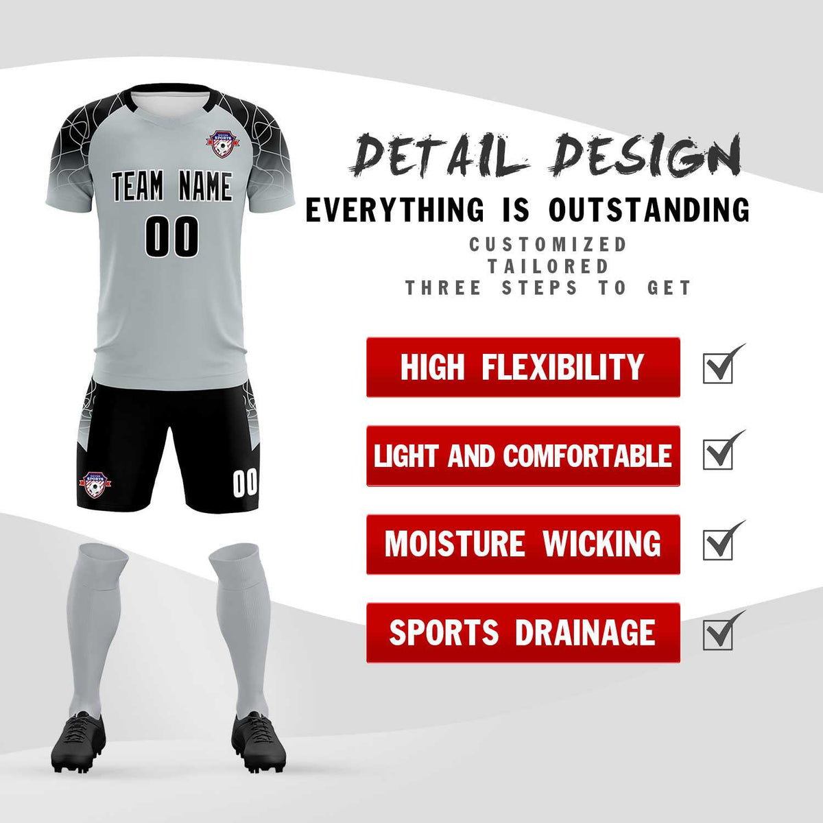 Custom Silver Classic Football Training Kit Jersey For Adults/Kids