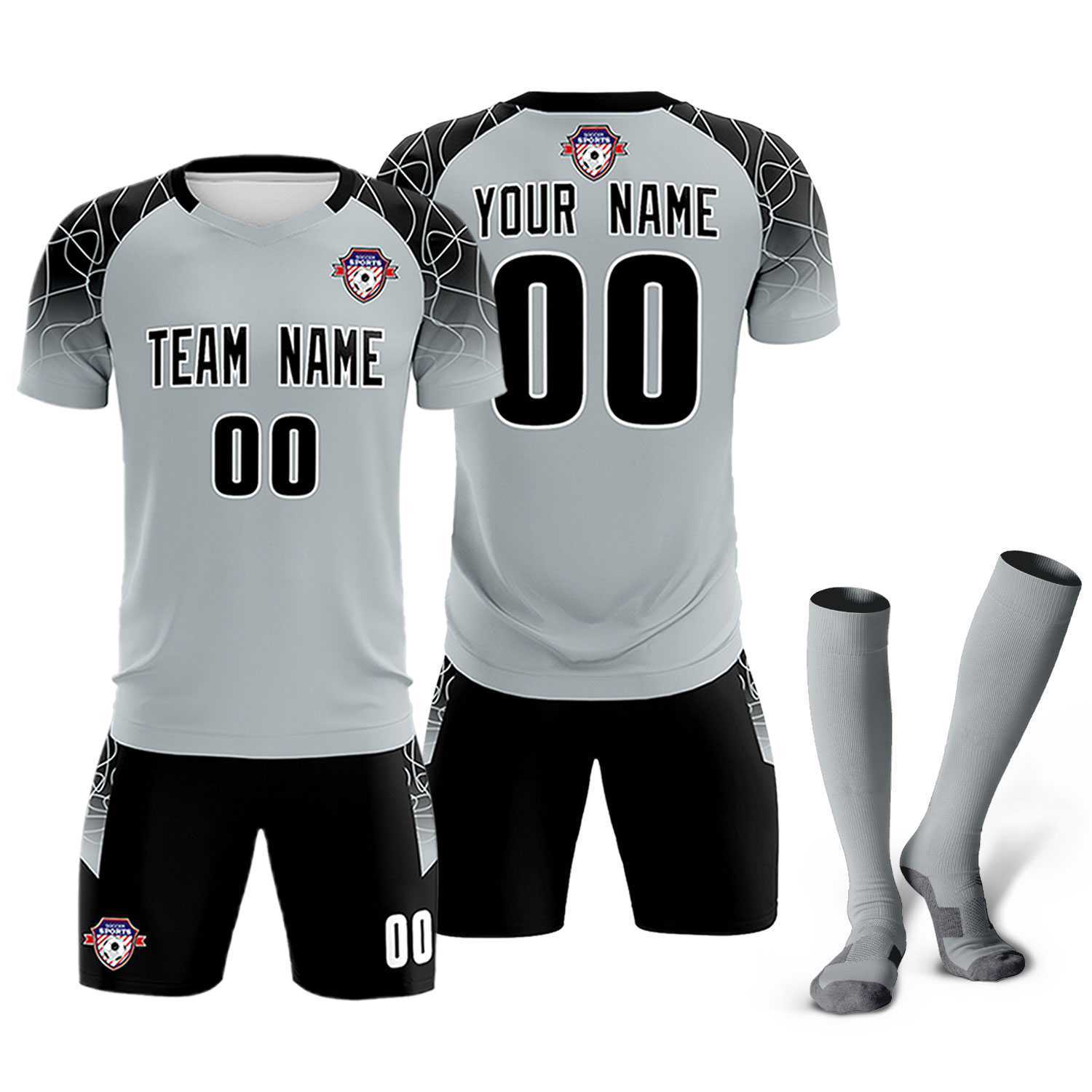 Custom Silver Classic Football Training Kit Jersey For Adults/Kids