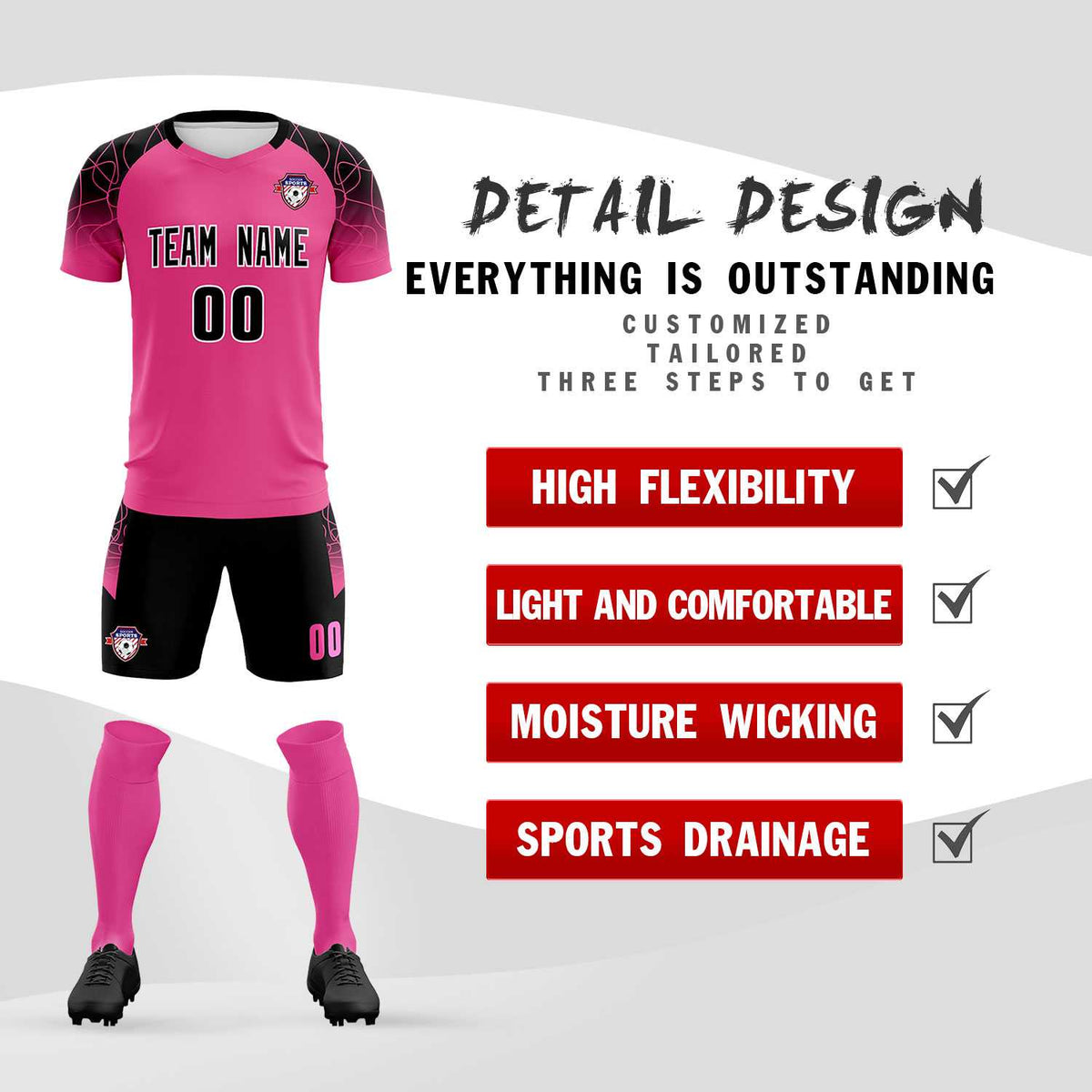 Custom Rose Red Classic Football Training Kit Jersey For Adults/Kids