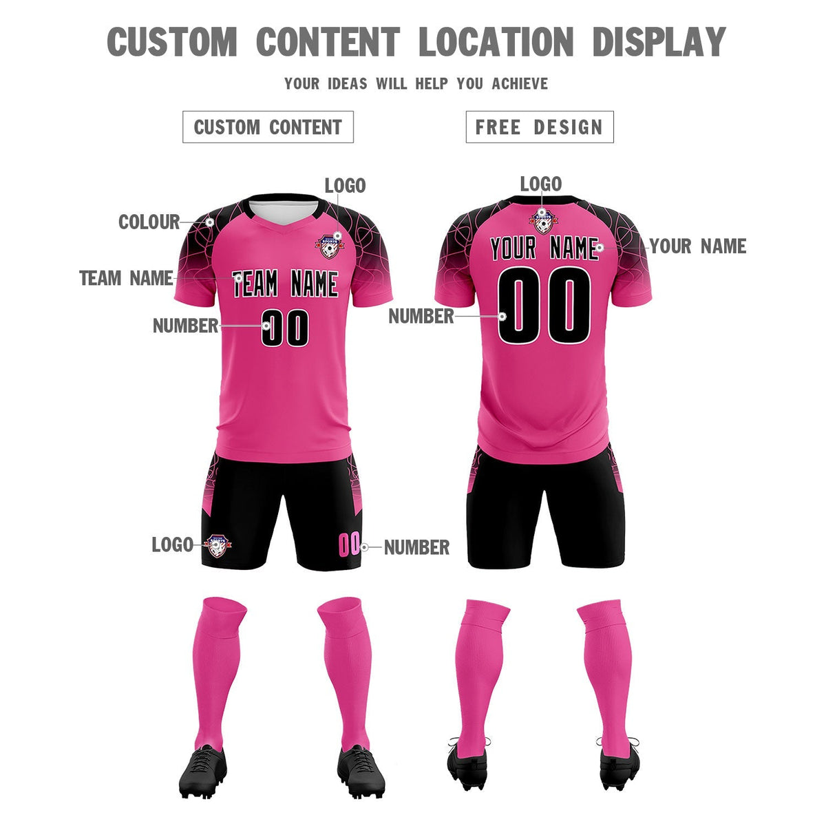 Custom Rose Red Classic Football Training Kit Jersey For Adults/Kids