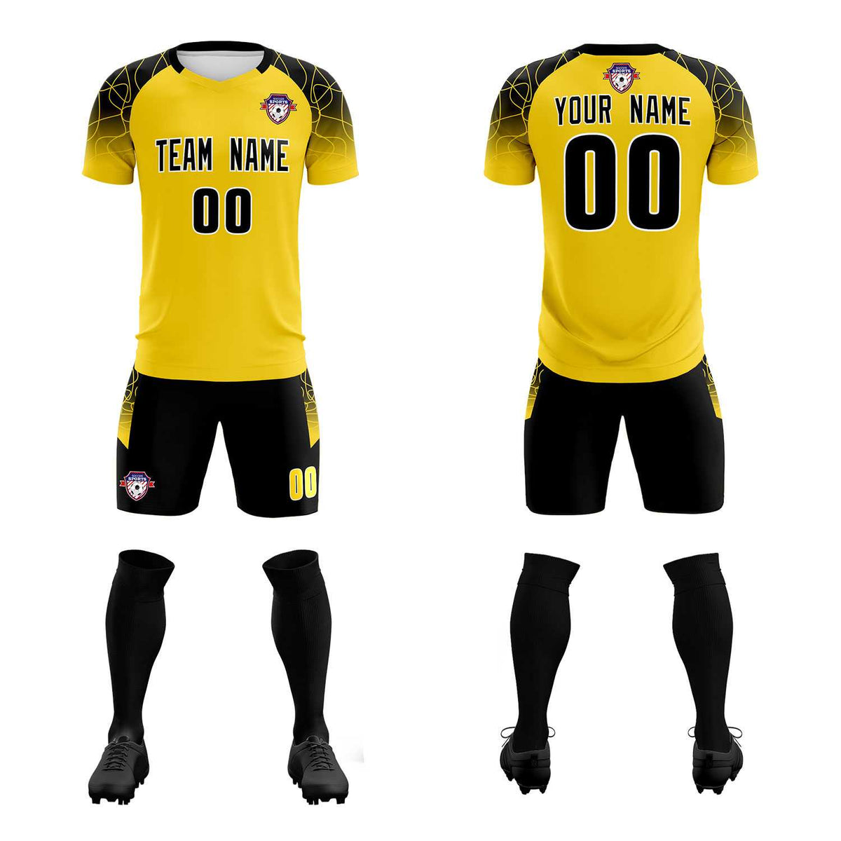 Custom Gold Classic Football Training Kit Jersey For Adults/Kids