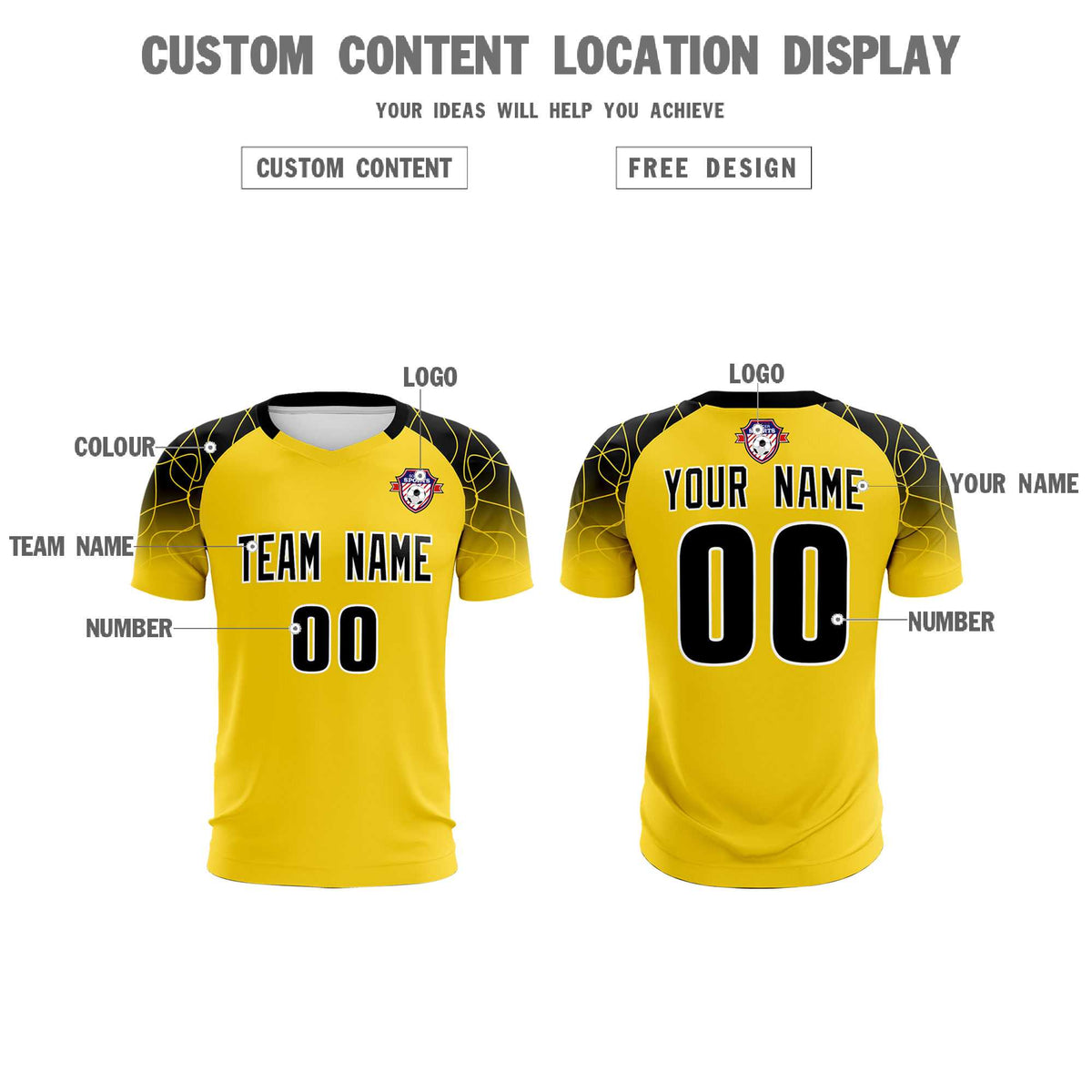 Custom Gold Classic Football Training Kit Jersey For Adults/Kids