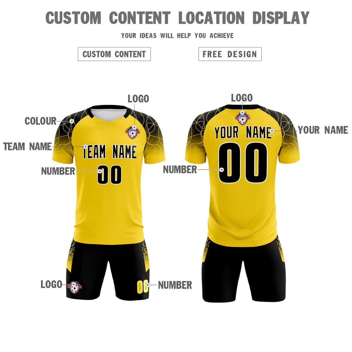 Custom Gold Classic Football Training Kit Jersey For Adults/Kids