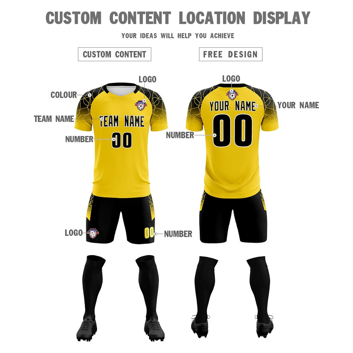 Custom Gold Classic Football Training Kit Jersey For Adults/Kids