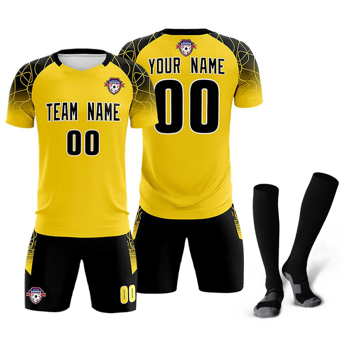 Custom Gold Classic Football Training Kit Jersey For Adults/Kids