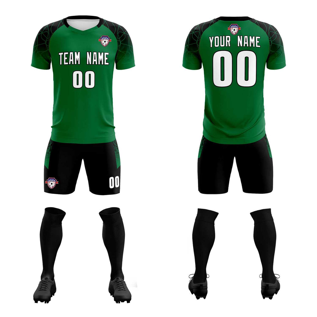 Custom Kelly Green Classic Football Training Kit Jersey For Adults/Kids