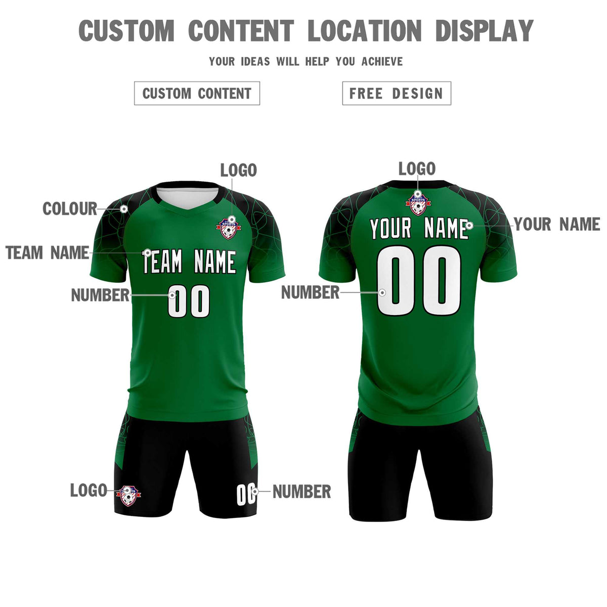 Custom Kelly Green Classic Football Training Kit Jersey For Adults/Kids