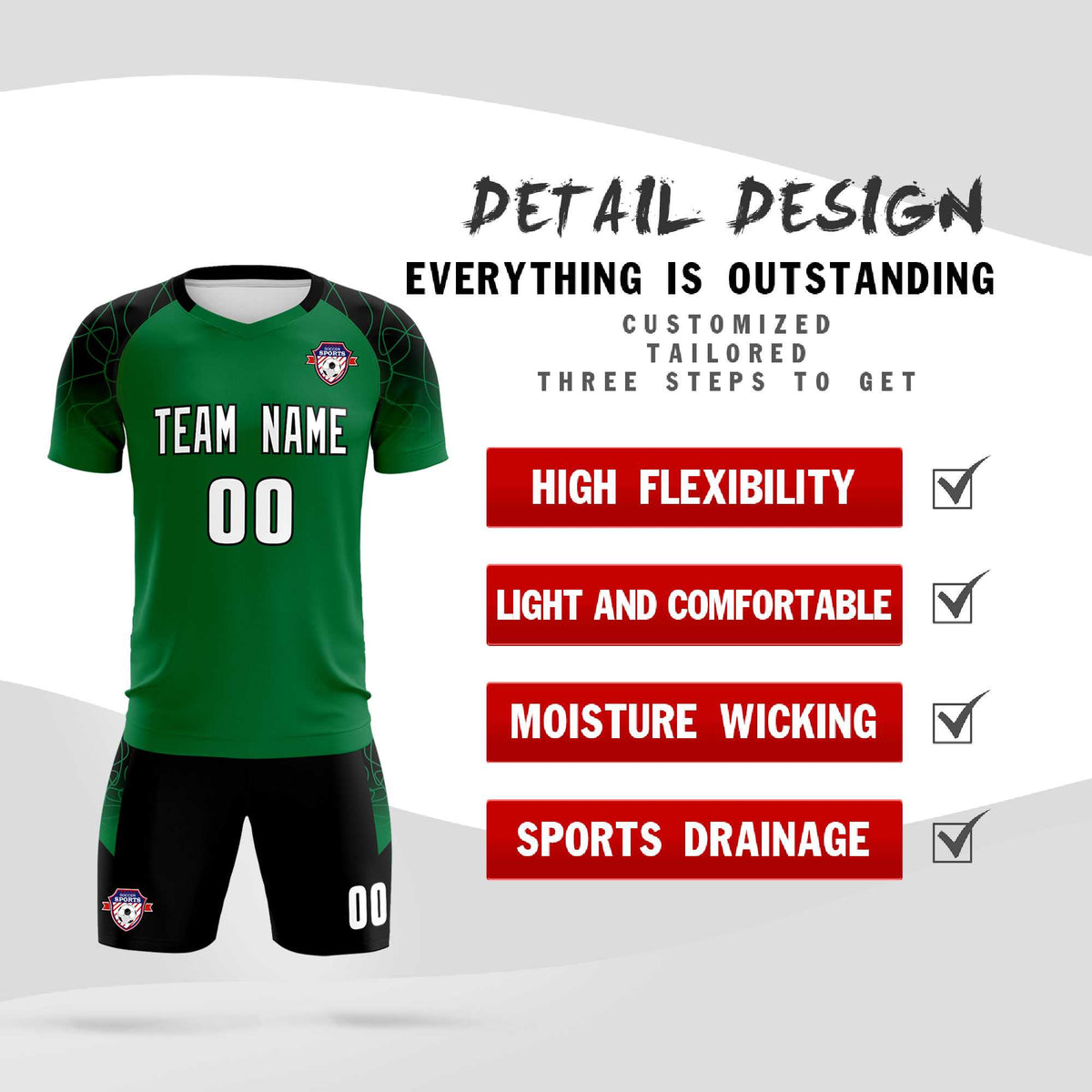 Custom Kelly Green Classic Football Training Kit Jersey For Adults/Kids