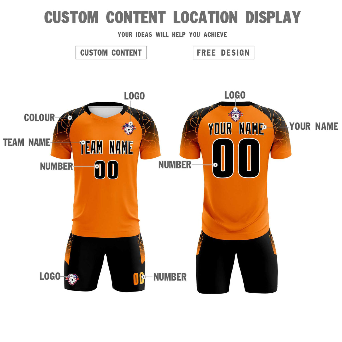 Custom Orange Classic Football Training Kit Jersey For Adults/Kids