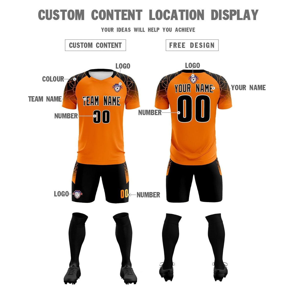 Custom Orange Classic Football Training Kit Jersey For Adults/Kids