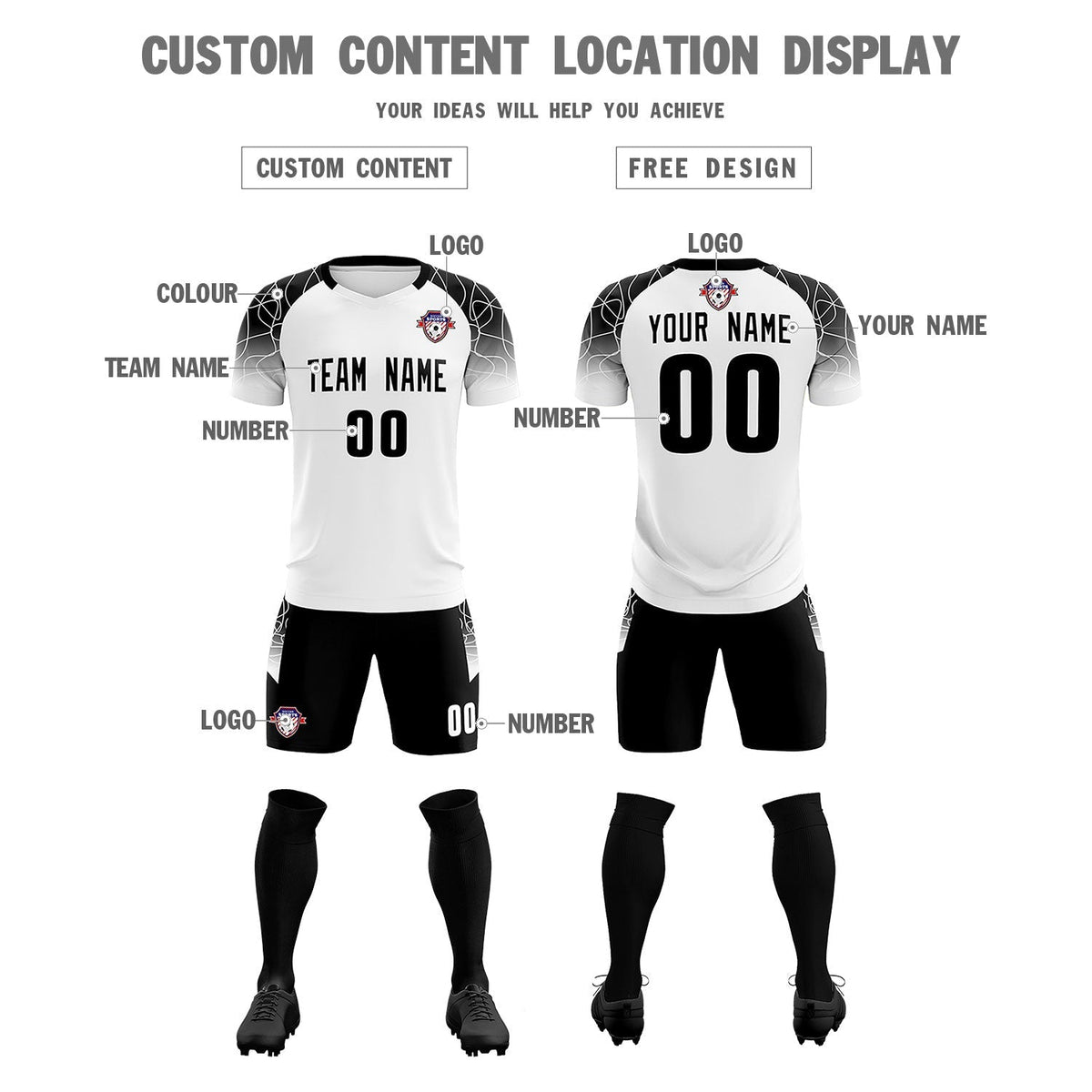 Custom White Classic Football Training Kit Jersey For Adults/Kids