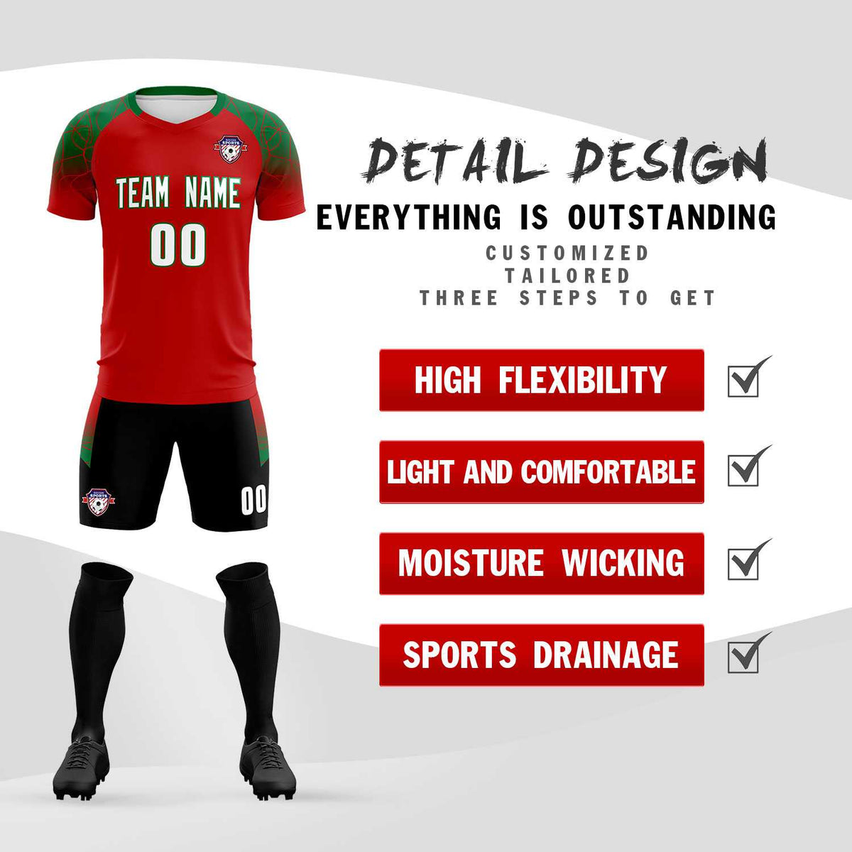 Custom Red Classic Football Training Kit Jersey For Adults/Kids