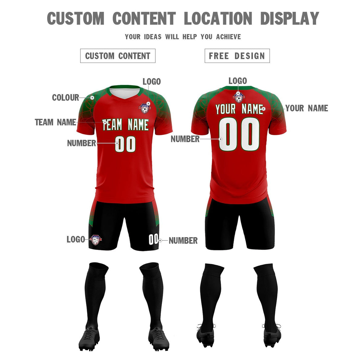 Custom Red Classic Football Training Kit Jersey For Adults/Kids