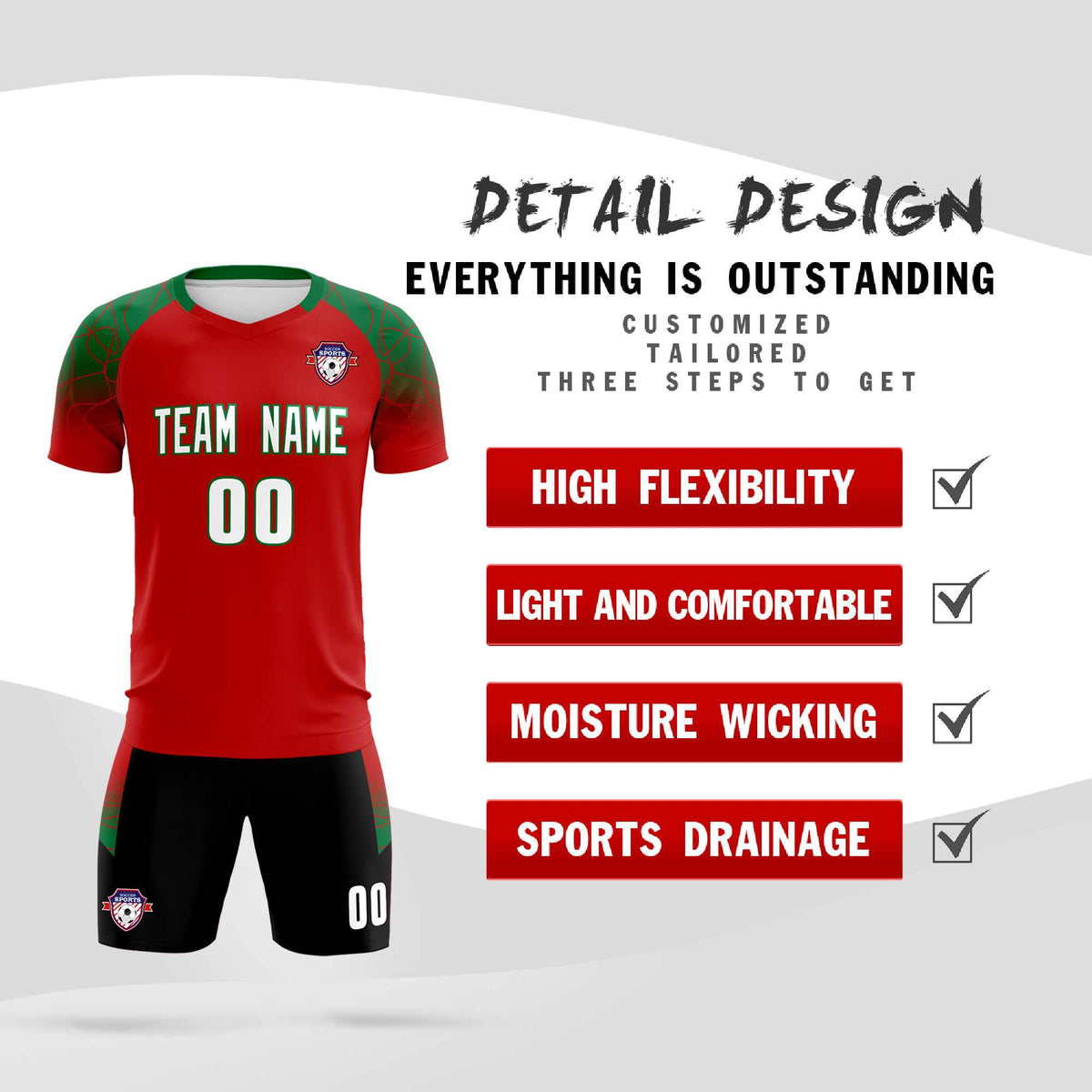 Custom Red Classic Football Training Kit Jersey For Adults/Kids