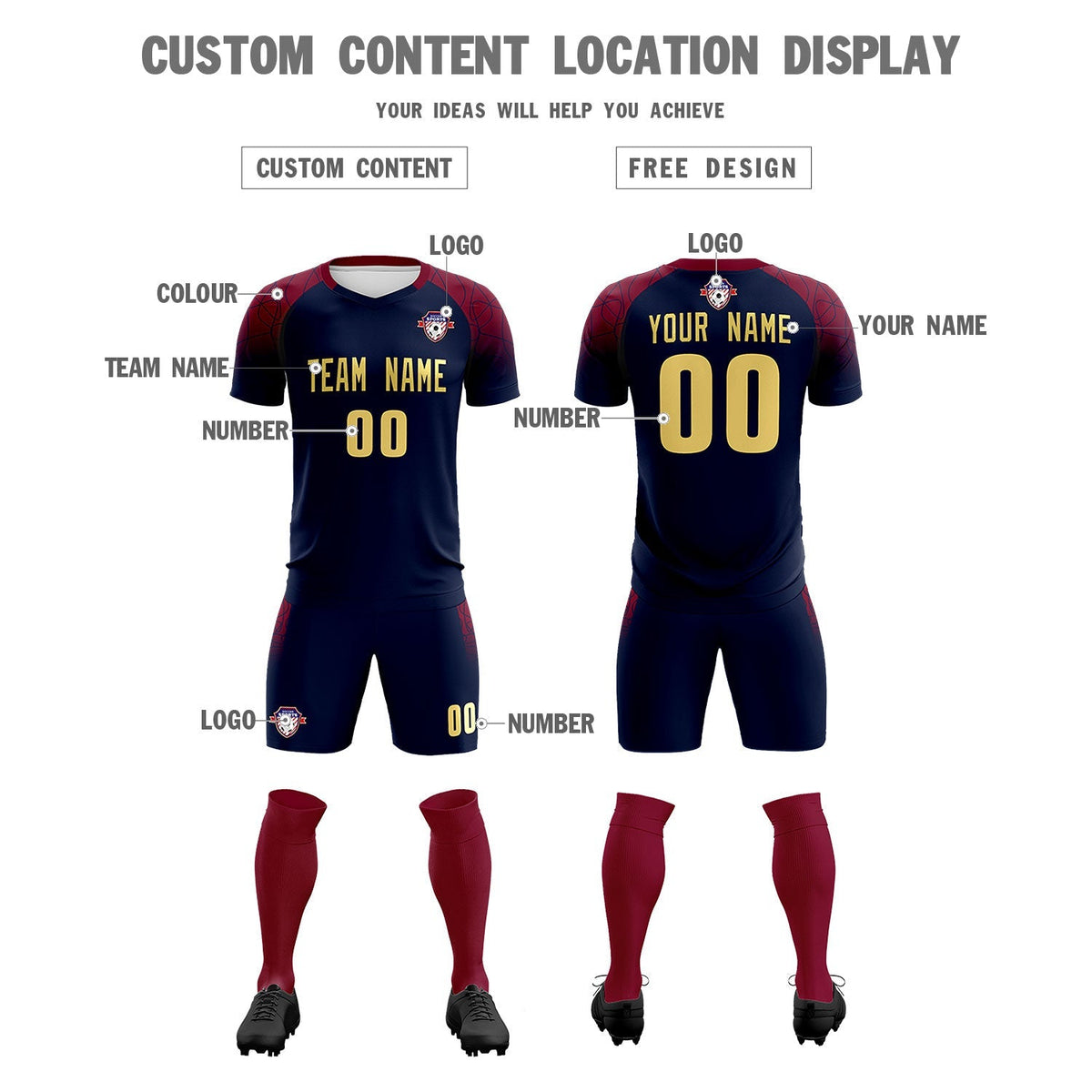 Custom Navy Classic Football Training Kit Jersey For Adults/Kids