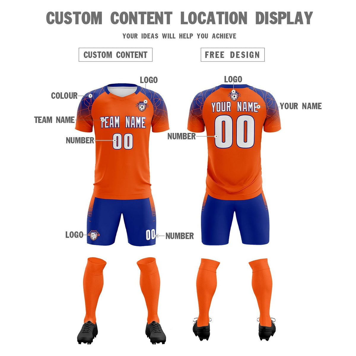 Custom Orange Classic Football Training Kit Jersey For Adults/Kids