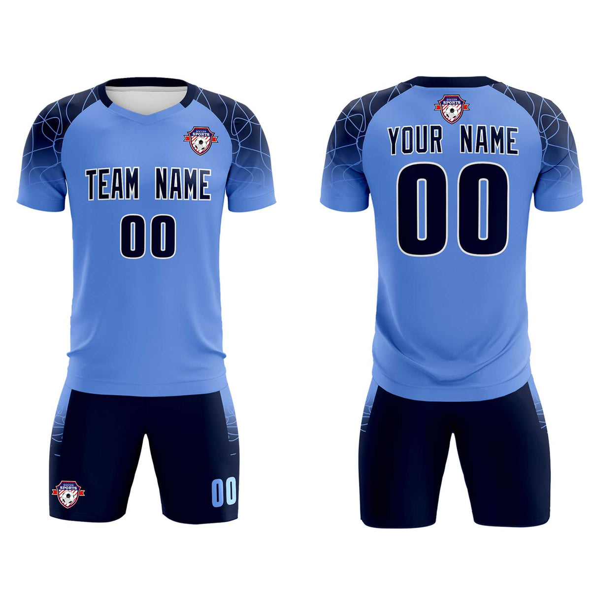 Custom Light Blue Classic Football Training Kit Jersey For Adults/Kids