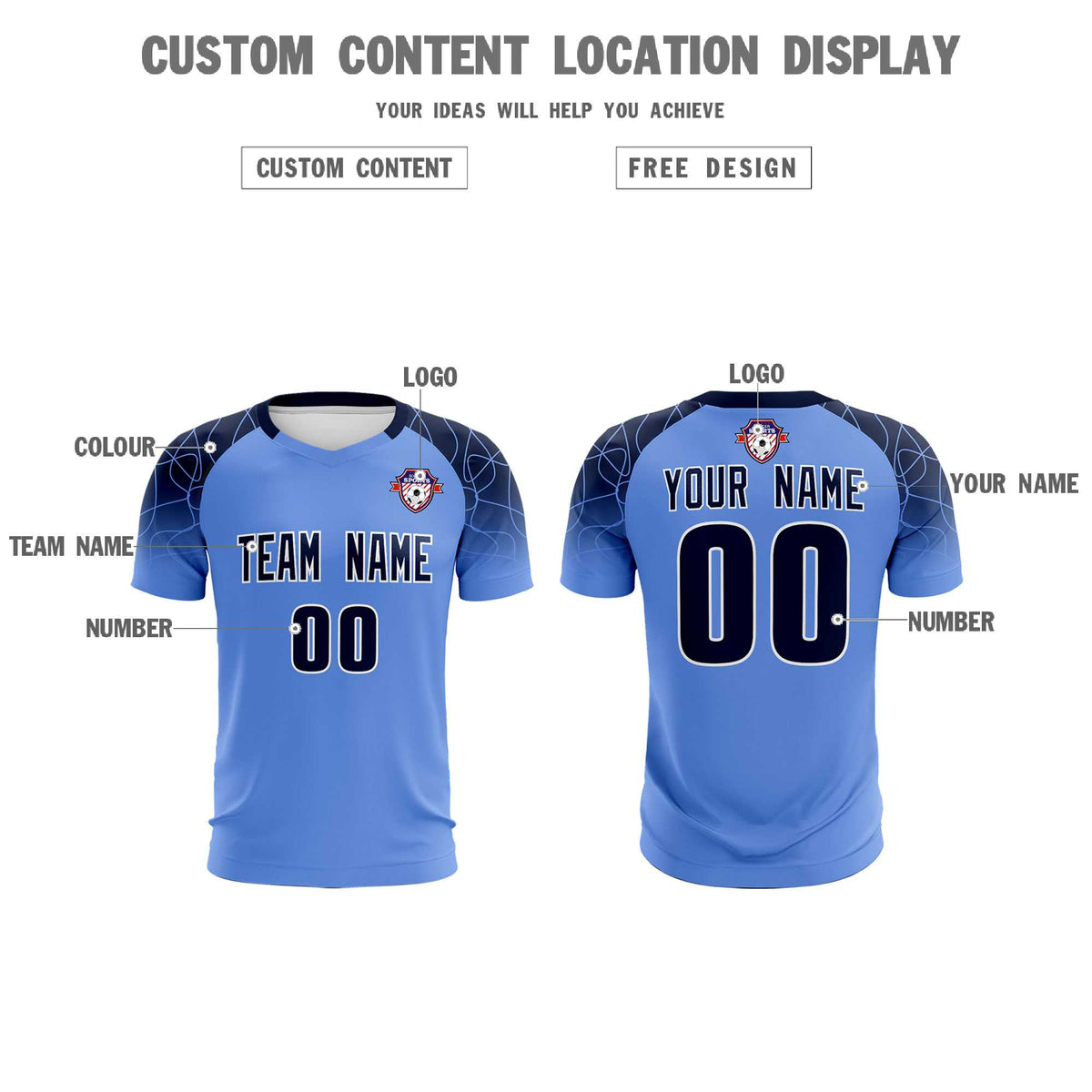 Custom Light Blue Classic Football Training Kit Jersey For Adults/Kids