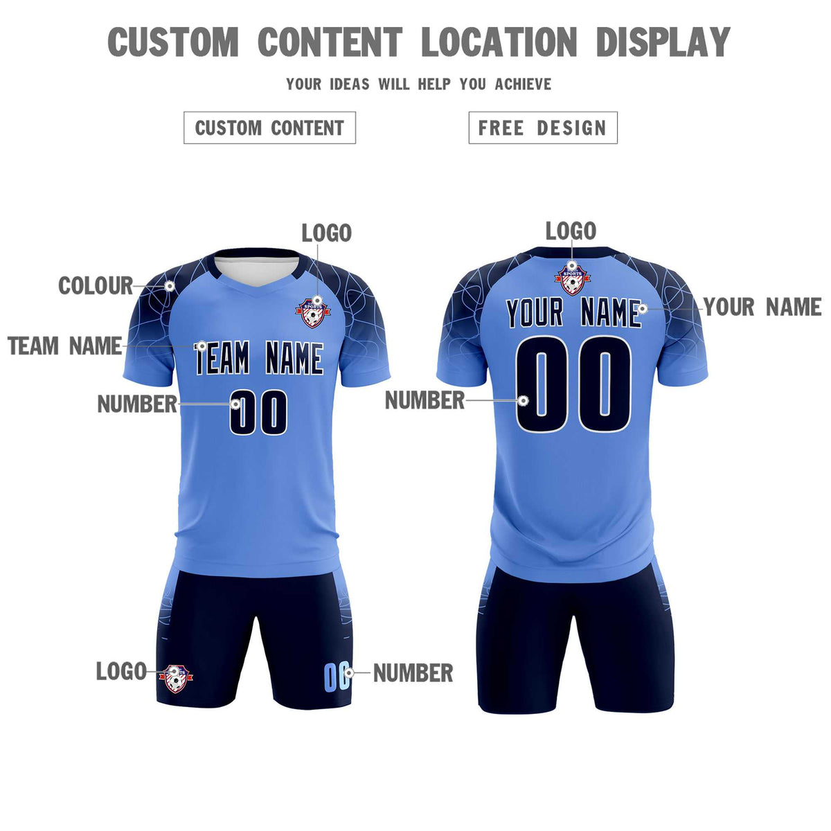 Custom Light Blue Classic Football Training Kit Jersey For Adults/Kids