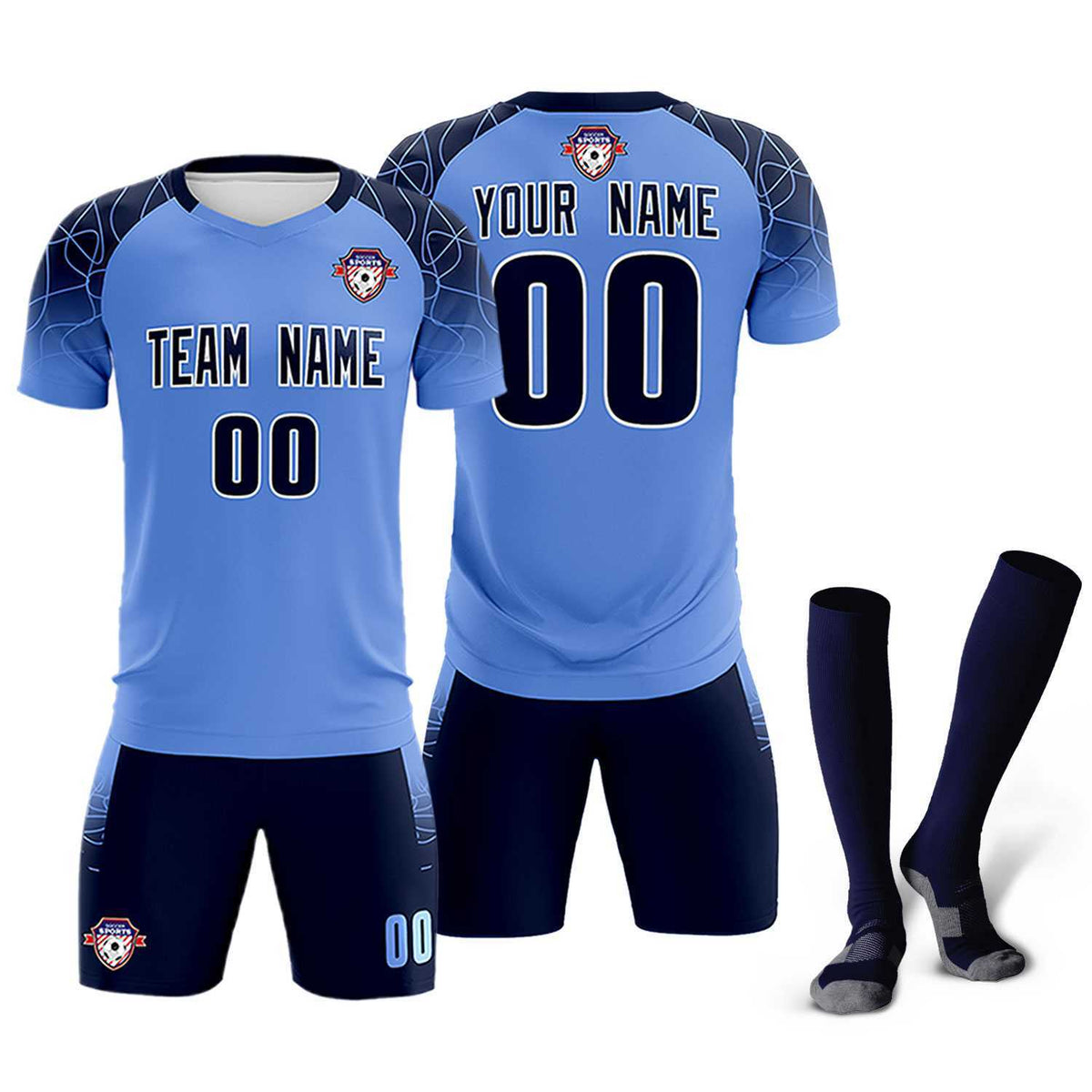 Custom Light Blue Classic Football Training Kit Jersey For Adults/Kids