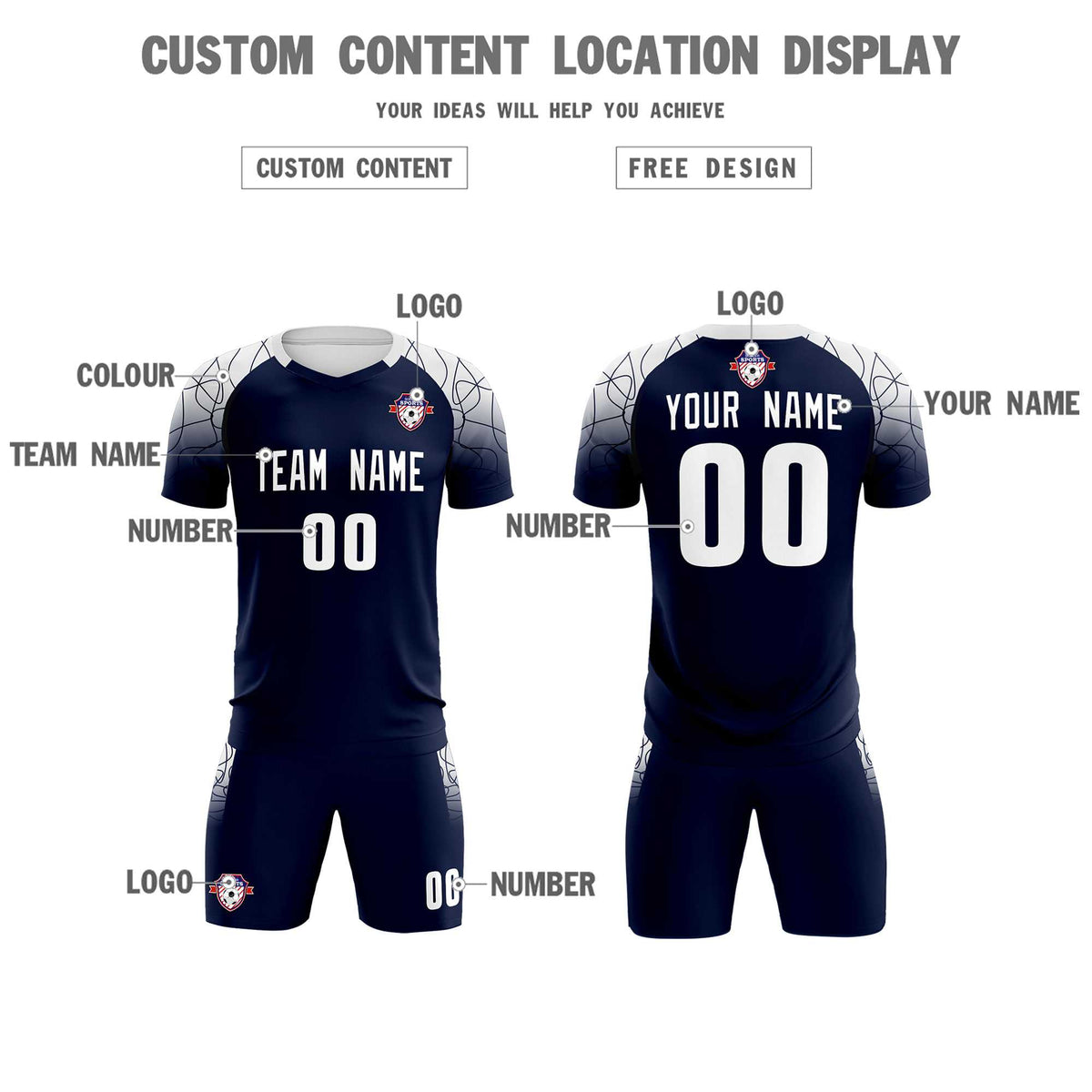 Custom Navy Classic Football Training Kit Jersey For Adults/Kids