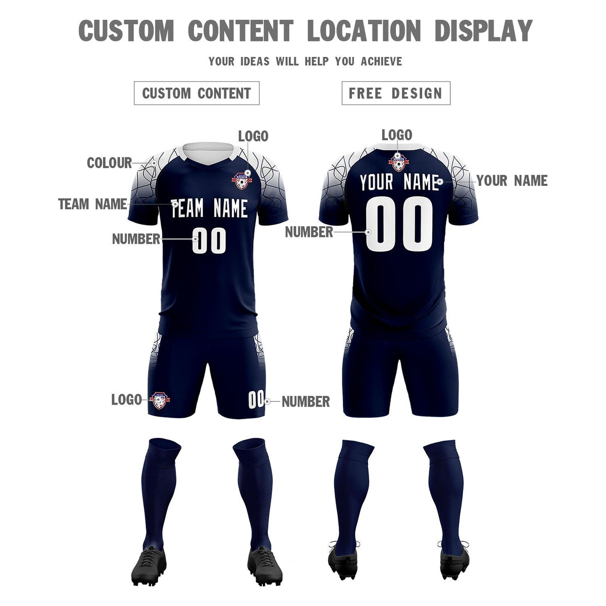 Custom Navy Classic Football Training Kit Jersey For Adults/Kids