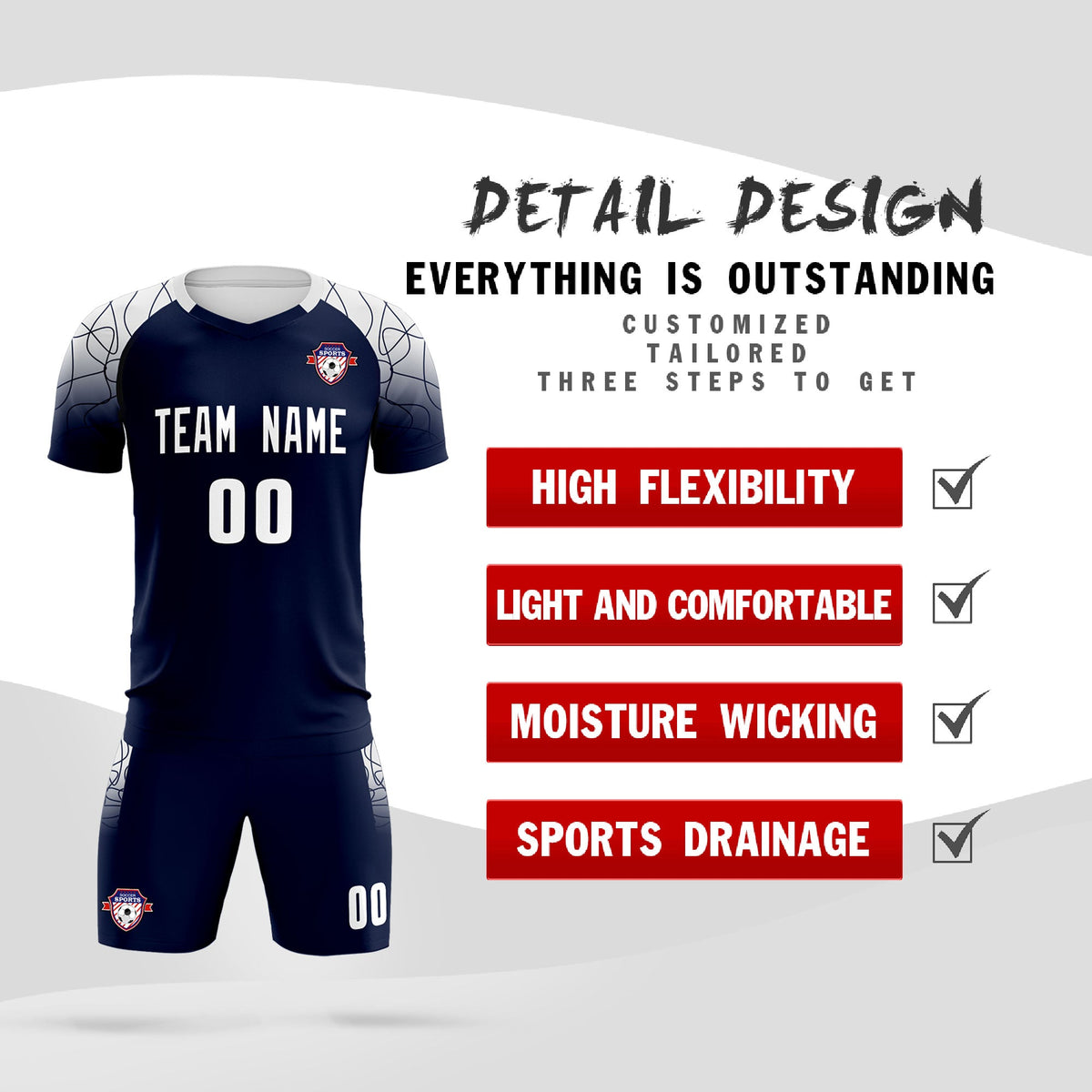 Custom Navy Classic Football Training Kit Jersey For Adults/Kids