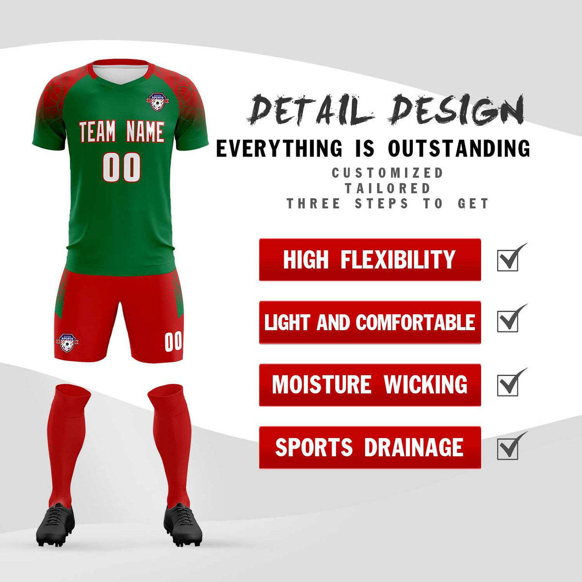 Custom Kelly Green Classic Football Training Kit Jersey For Adults/Kids