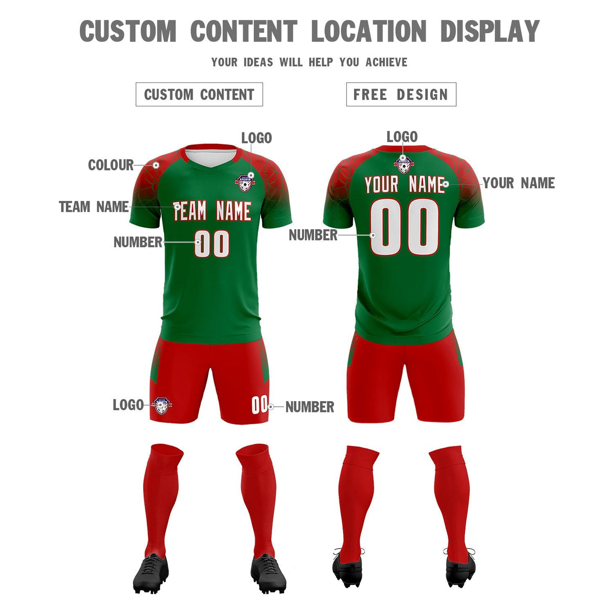 Custom Kelly Green Classic Football Training Kit Jersey For Adults/Kids