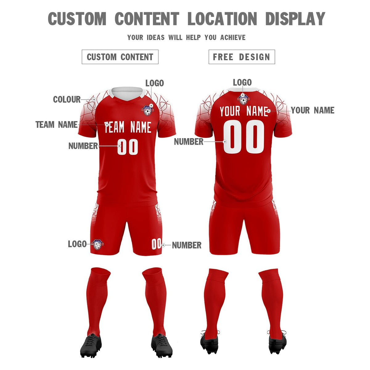 Custom Red Classic Football Training Kit Jersey For Adults/Kids